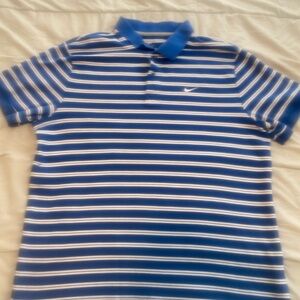 Nike Blue and White Striped Polo Shirt